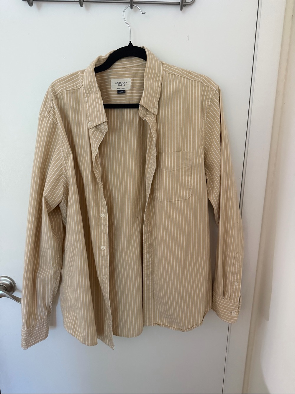 American Eagle Outfitters Tan & White Striped Button-Down Shirt - Men's